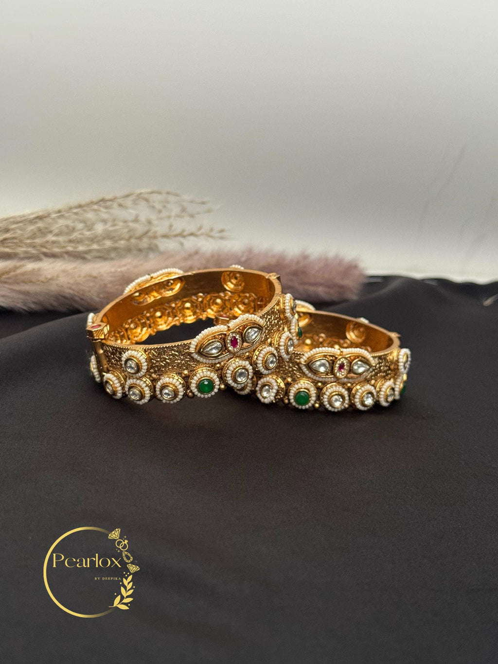 Kundan Kadas | Gold Tone Indian Bangles with Meenakari - Wrist size: 2.6