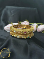 Antique Gold-tone Multi-Stone "Navratna" Style Bangles | Size: 2-6