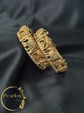 Gold-Tone Indian Kadas (Bangles) | Elephant & Bridal Motifs, Superior Craftmanship Size:  2-4 2-6 and 2-8