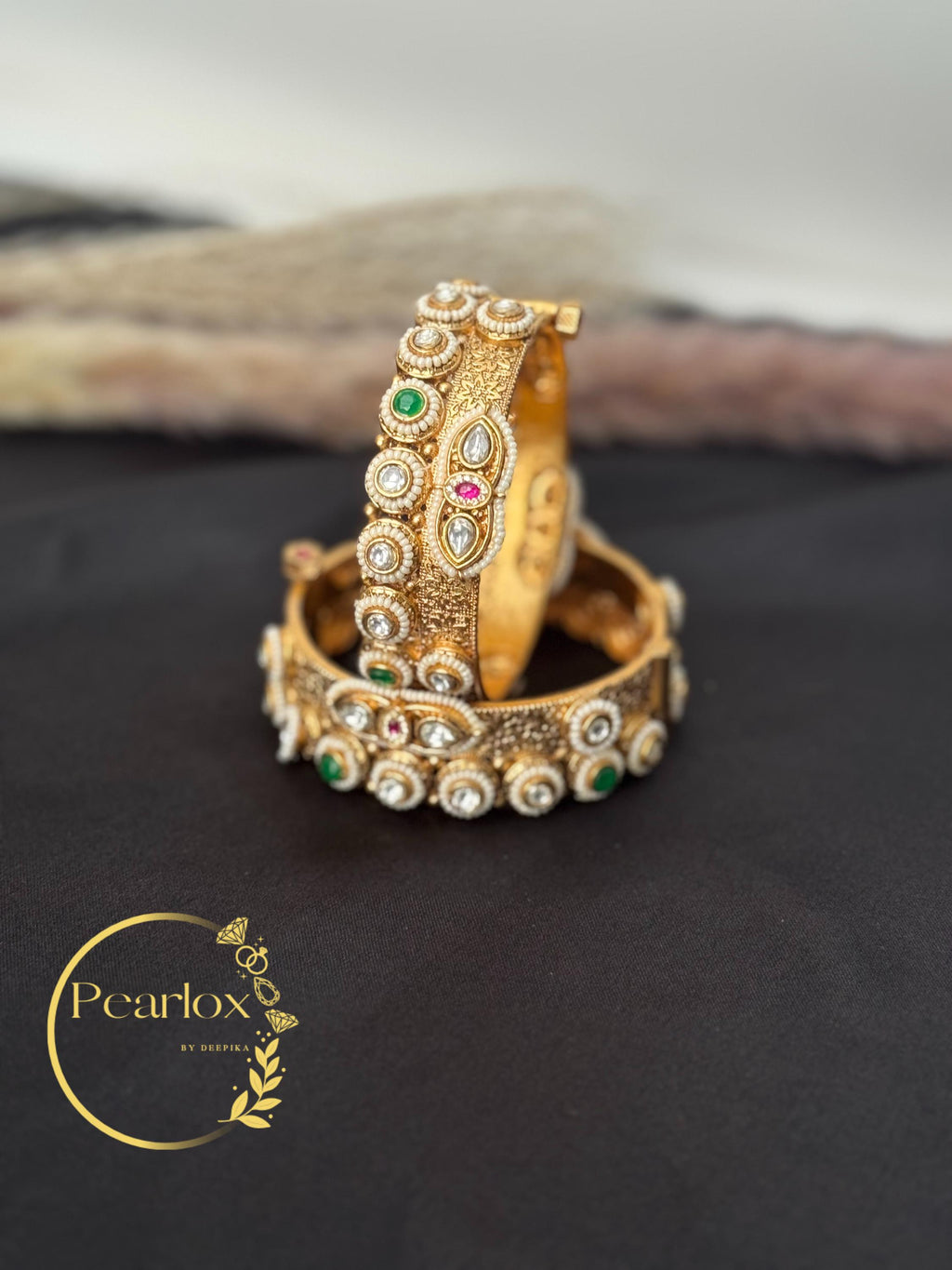 Kundan Kadas | Gold Tone Indian Bangles with Meenakari - Wrist size: 2.6
