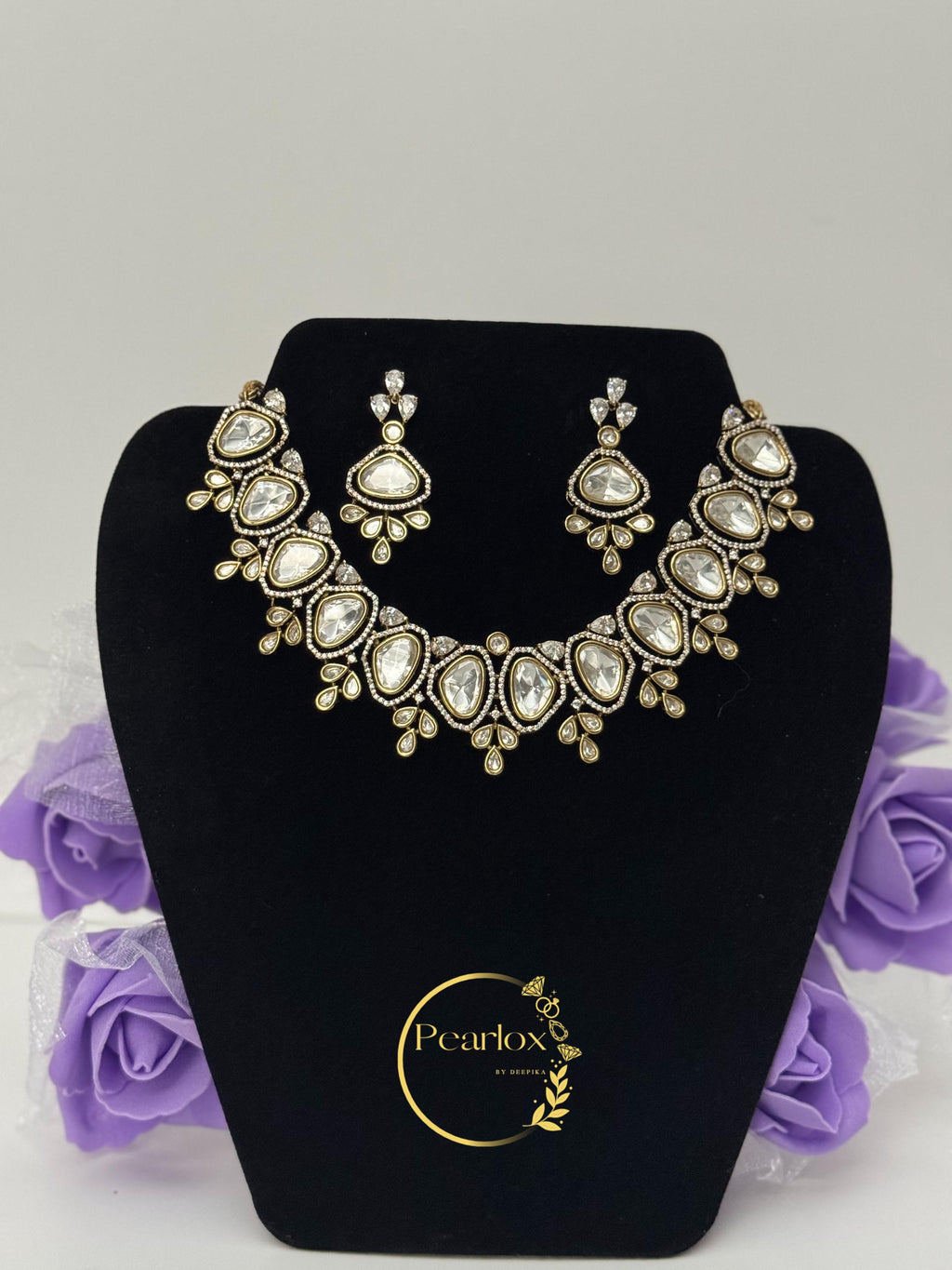 Moissanite Necklace Set with matching Studs| Indian Wedding Jewelry | Indo-Western Jewellery