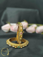 Antique Gold-tone Multi-Stone "Navratna" Style Bangles | Size: 2-6
