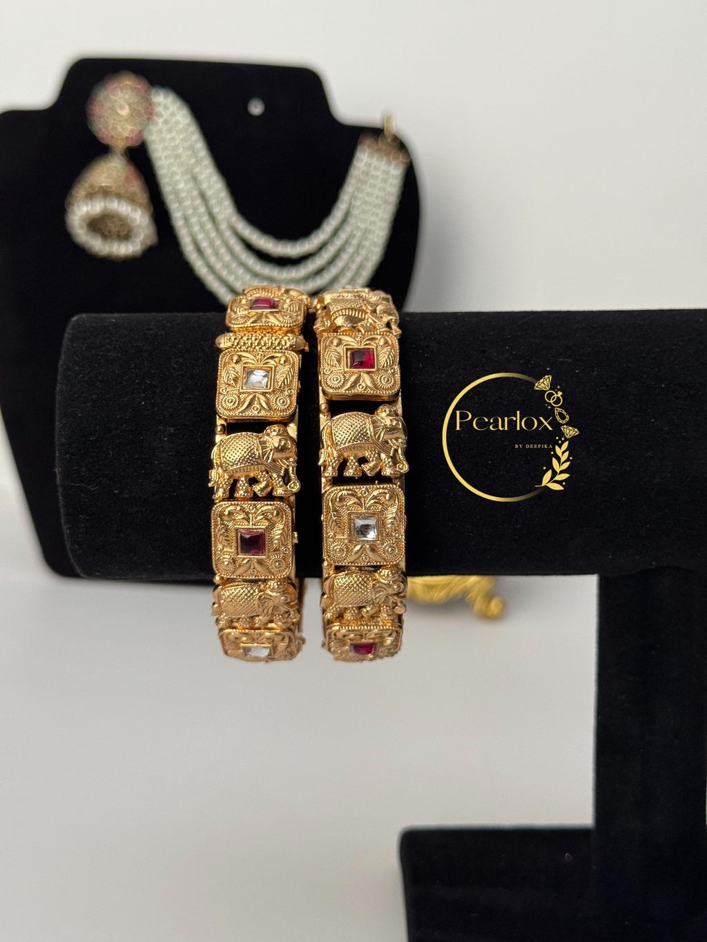 Traditional Indian Gold-Tone Kadas with Elephant Motifs & Stone Work|Size: 2-6 and 2-8| Indian Jewellery| wedding Jewellery