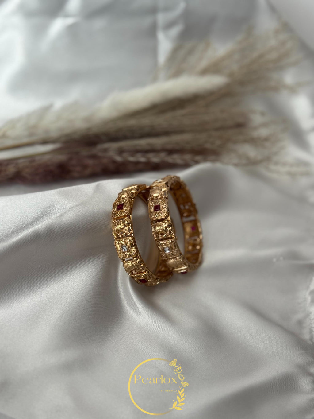 Traditional Indian Gold-Tone Kadas with Elephant Motifs & Stone Work|Size: 2-6 and 2-8| Indian Jewellery| wedding Jewellery