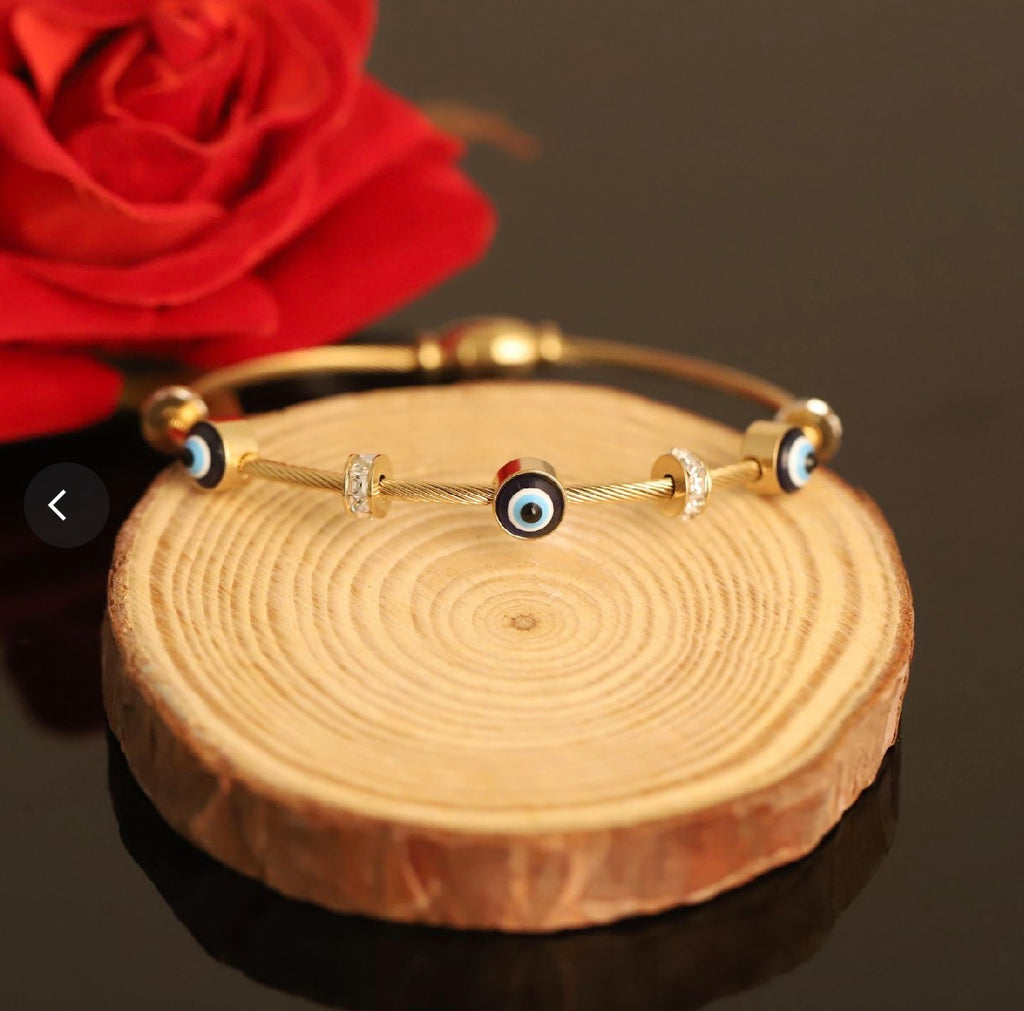 Crystal Guard Evil Eye Cable Bangle Bracelet
