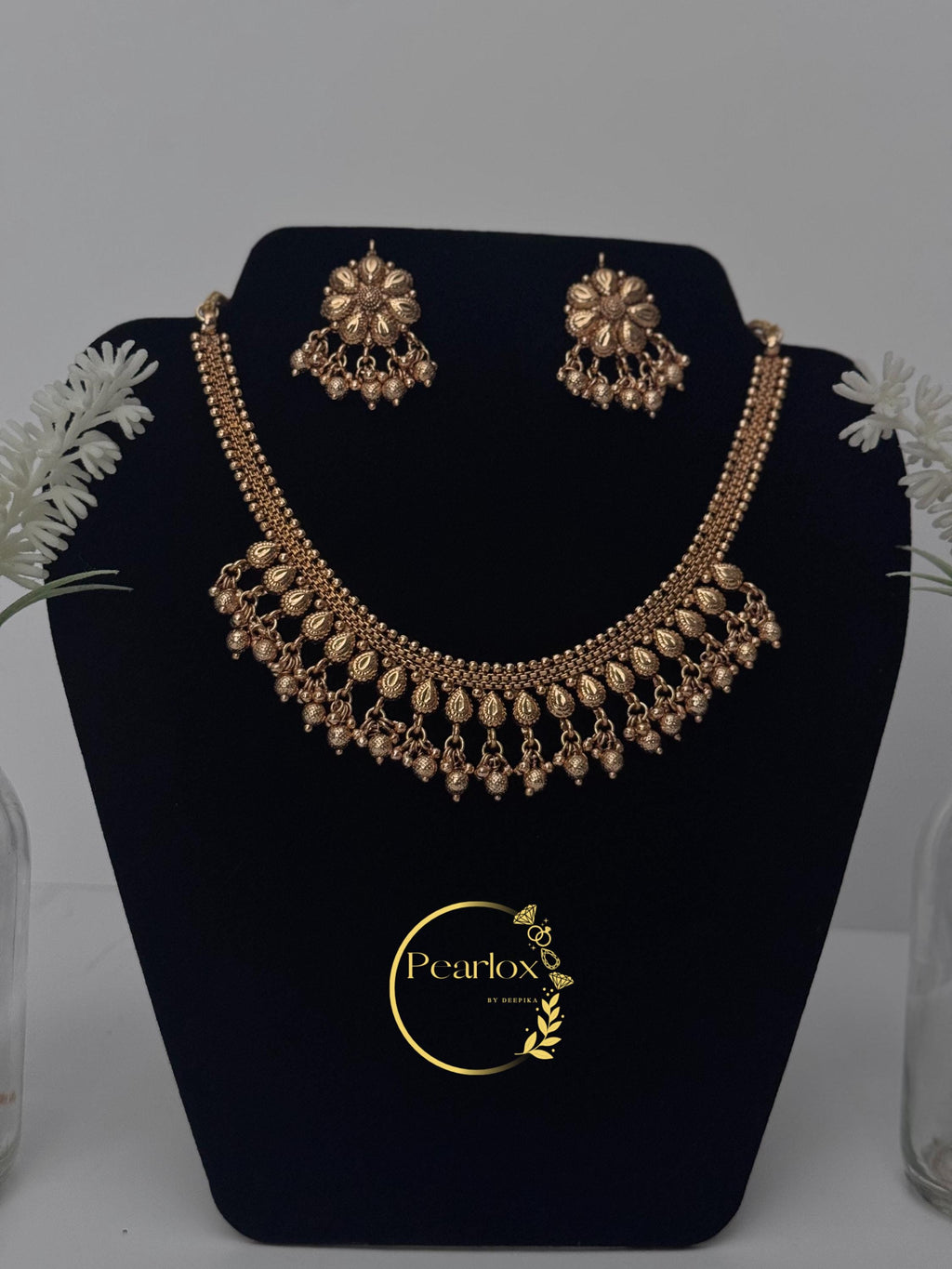 Traditional Gold-Tone necklace Set with Matching Studs| Indian Bridal & Festive Statement Set