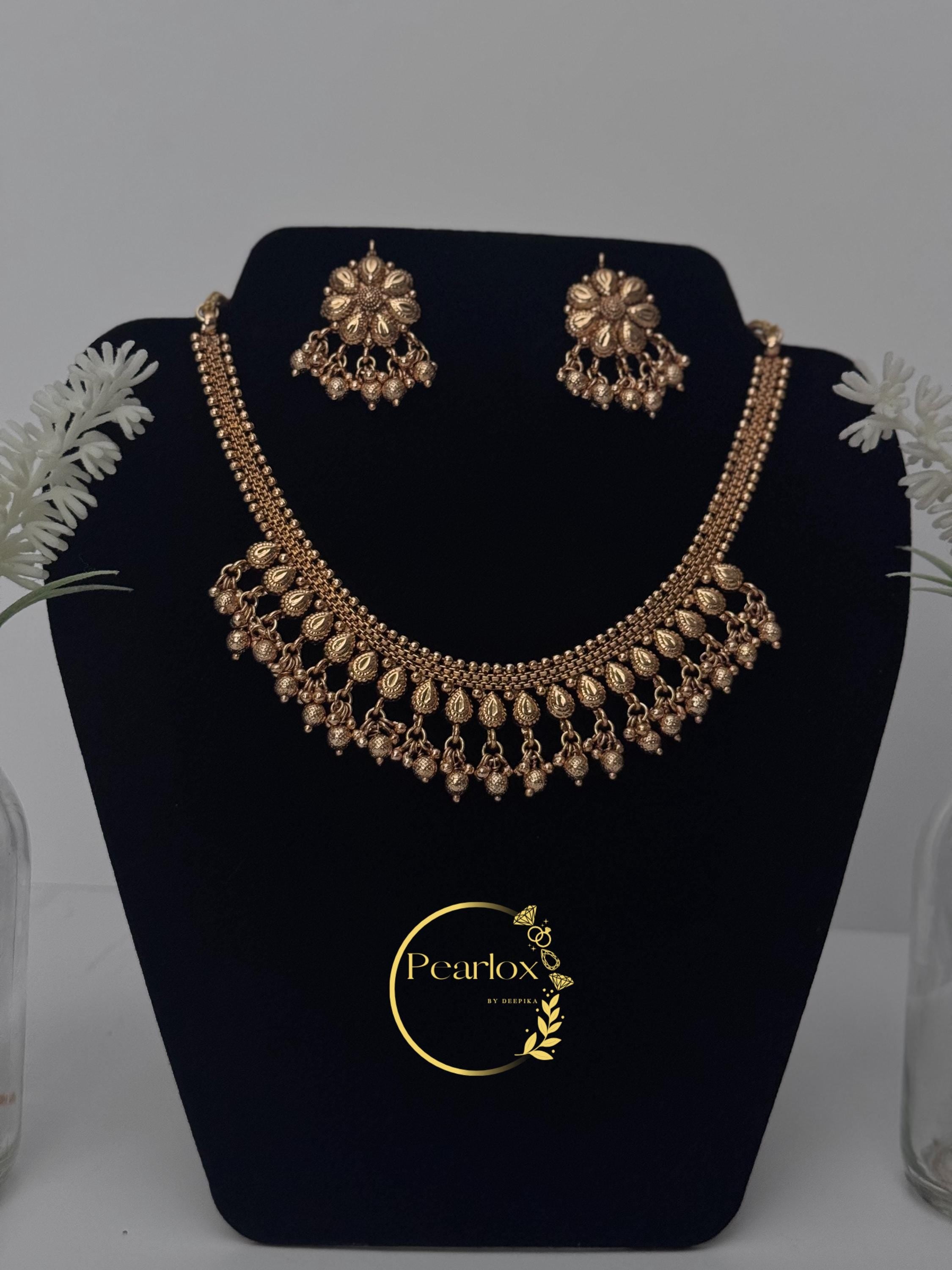 Traditional Gold-Tone necklace Set with Matching Studs| Indian Bridal & Festive Statement Set
