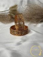 Heritage Antique Gold-Tone Floral Kada Bangle Set| wrist size 2-6