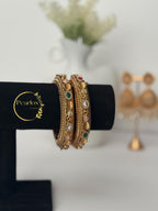 Antique Gold-tone Multi-Stone "Navratna" Style Bangles | Size: 2-6