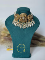 White pearl Polki Choker Earrings + Tikka| Gold imitation Choker| Indian Wedding Jewellery