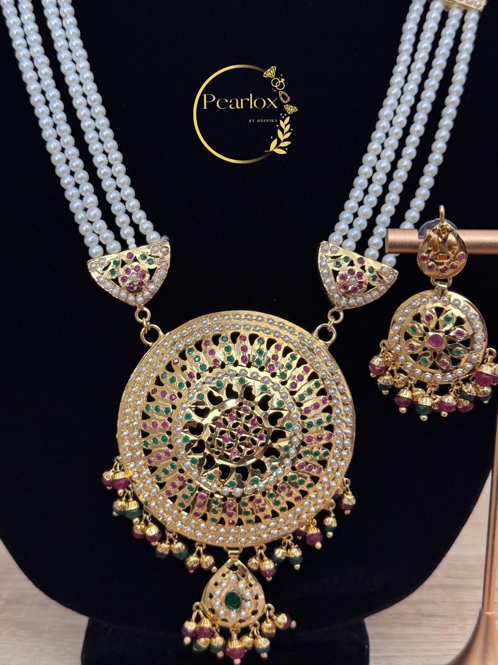 Royal Pearl Jadau Rani Haar Necklace Set with  Matching Jadau Earrings| Indian Jewellery| Wedding Jewellery