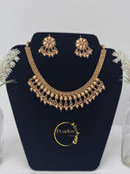 Traditional Gold-Tone necklace Set with Matching Studs| Indian Bridal & Festive Statement Set