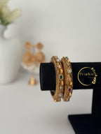 Antique Gold-tone Multi-Stone "Navratna" Style Bangles | Size: 2-6