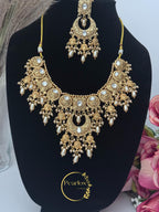 Royal Heritage Gold-Tone Kundan & Pearl Statement Jewellery Set with Jhumka and Maang Tikka| Indian Jewelry| Wedding Jewellery