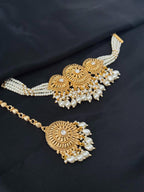 White pearl Polki Choker Earrings + Tikka| Gold imitation Choker| Indian Wedding Jewellery