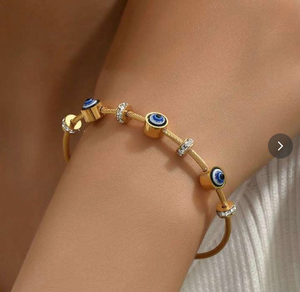 Crystal Guard Evil Eye Cable Bangle Bracelet