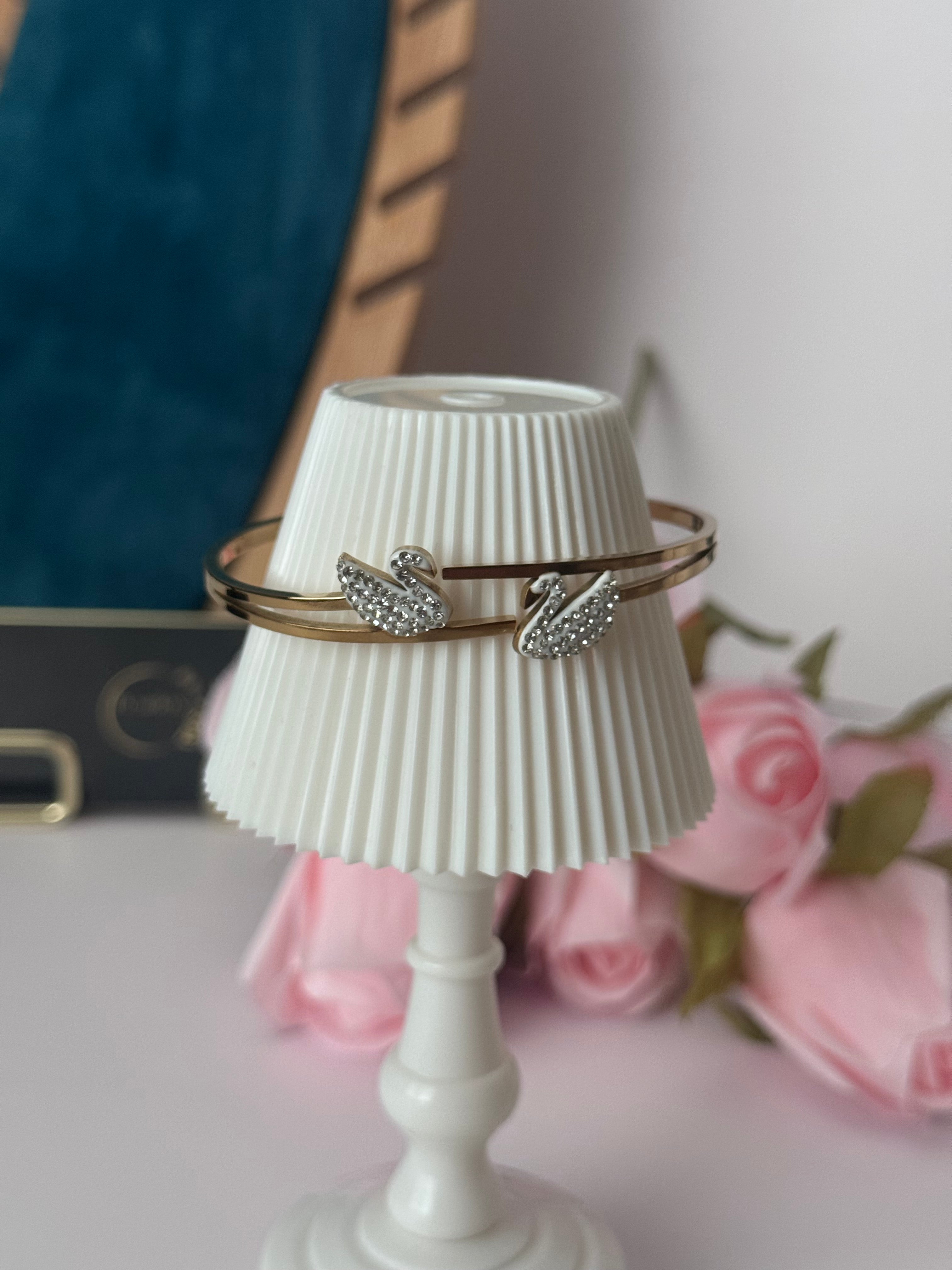 Elegant Crystal Double Swan Bangle Bracelet