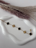 Black and Gold tone onyx Five-Motif Clover Bracelet