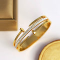 Golden Nail-Inspired Open Cuff Bracelet with Crystal Accent