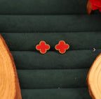Signature Onyx Clover Studs in Red
