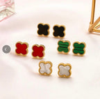 Signature Onyx Clover Studs in white