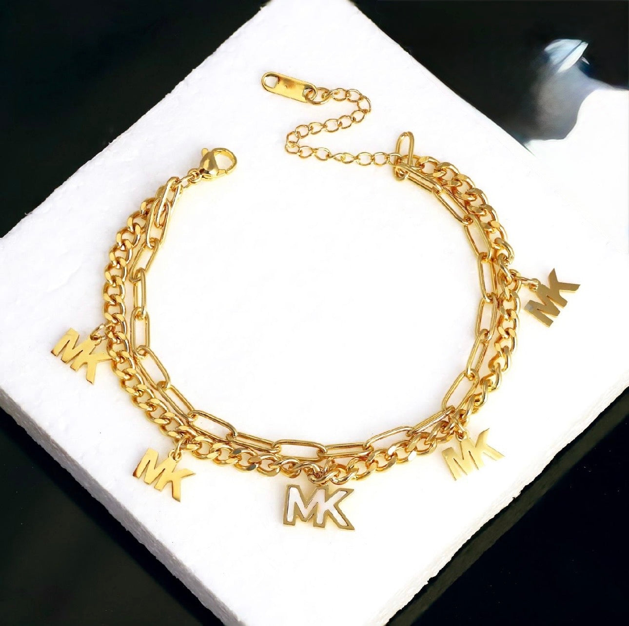 Double Chain MK initial bracelet| premium Chain bracelet with charms