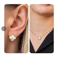 Regal White Clover Jewelry Pendent Necklace and studs