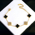 Contrast of Black and clear stone Clover flower Bracelet| adjustable in size