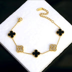 Contrast of Black and clear stone Clover flower Bracelet| adjustable in size