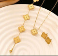 Golden Luck Clover Pendent set with matching Bracelet and Studs