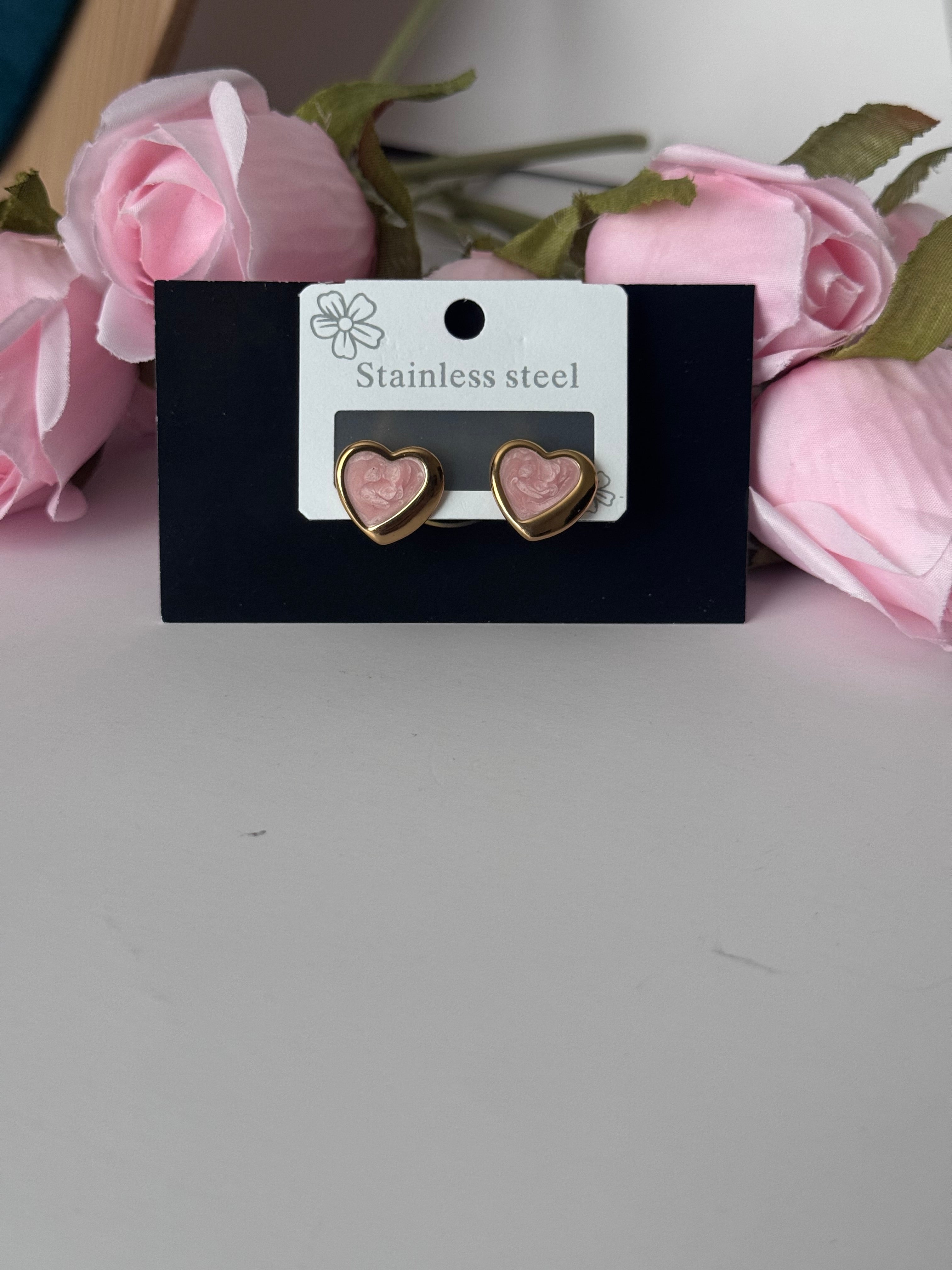The Rosé Romance Heart Studs |  Pink Heart Earrings