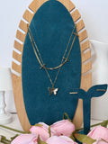 Ethereal Butterfly in gold and white tone Pendent | Layered Necklace & Minimalist Studs