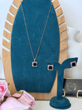 Signature Square Halo Pendant & Stud Set | Black gem in center| rose gold Touch| Anti-Tarnish Set