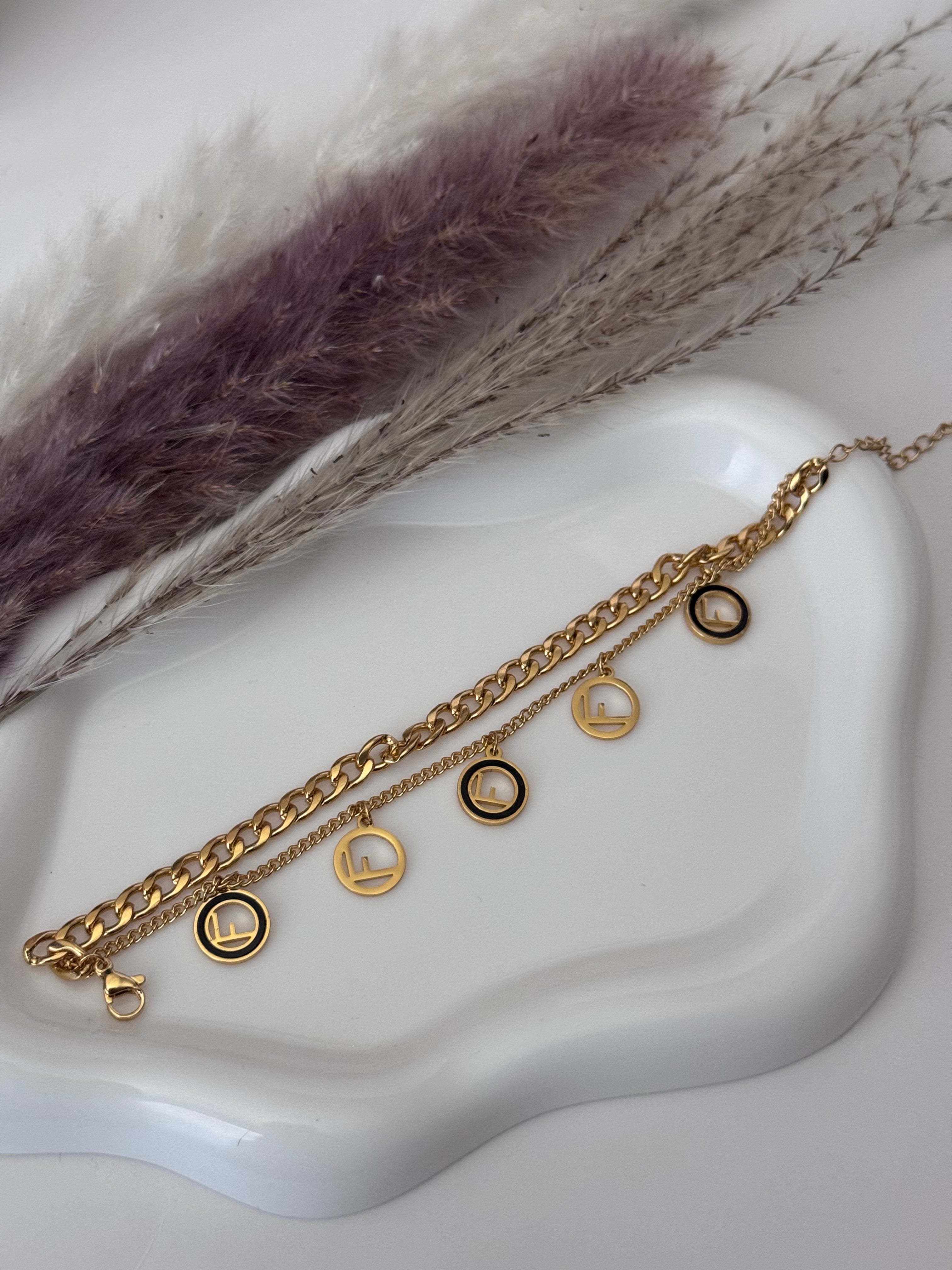 Heritage Double-Chain F Charm Bracelet