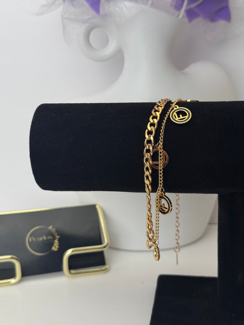 Heritage Double-Chain F Charm Bracelet