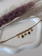 Green gem Evil Eye & Crystal Snake Chain Bracelet| Unique collection
