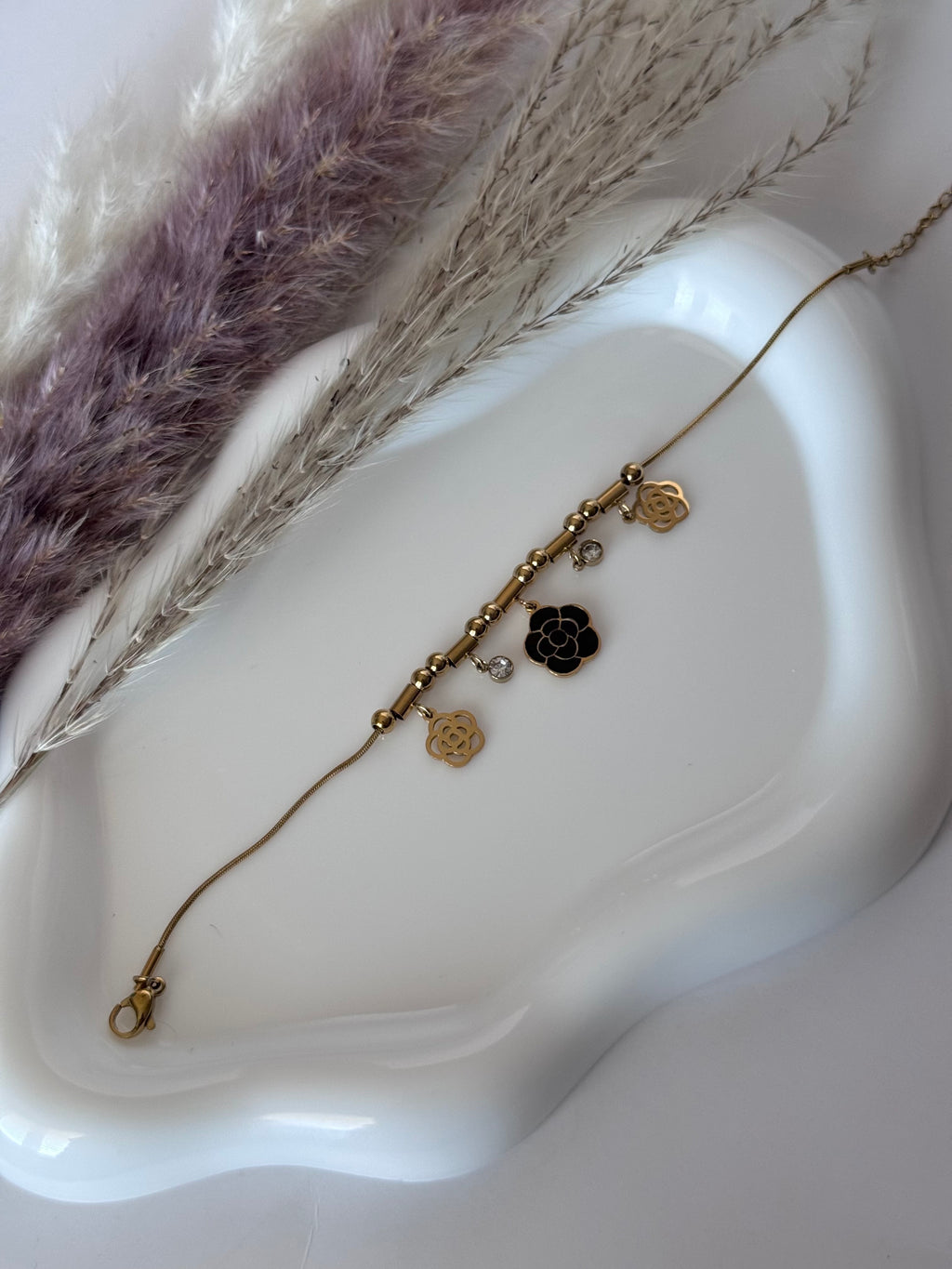 Midnight Rose Camellia Charm Bracelet
