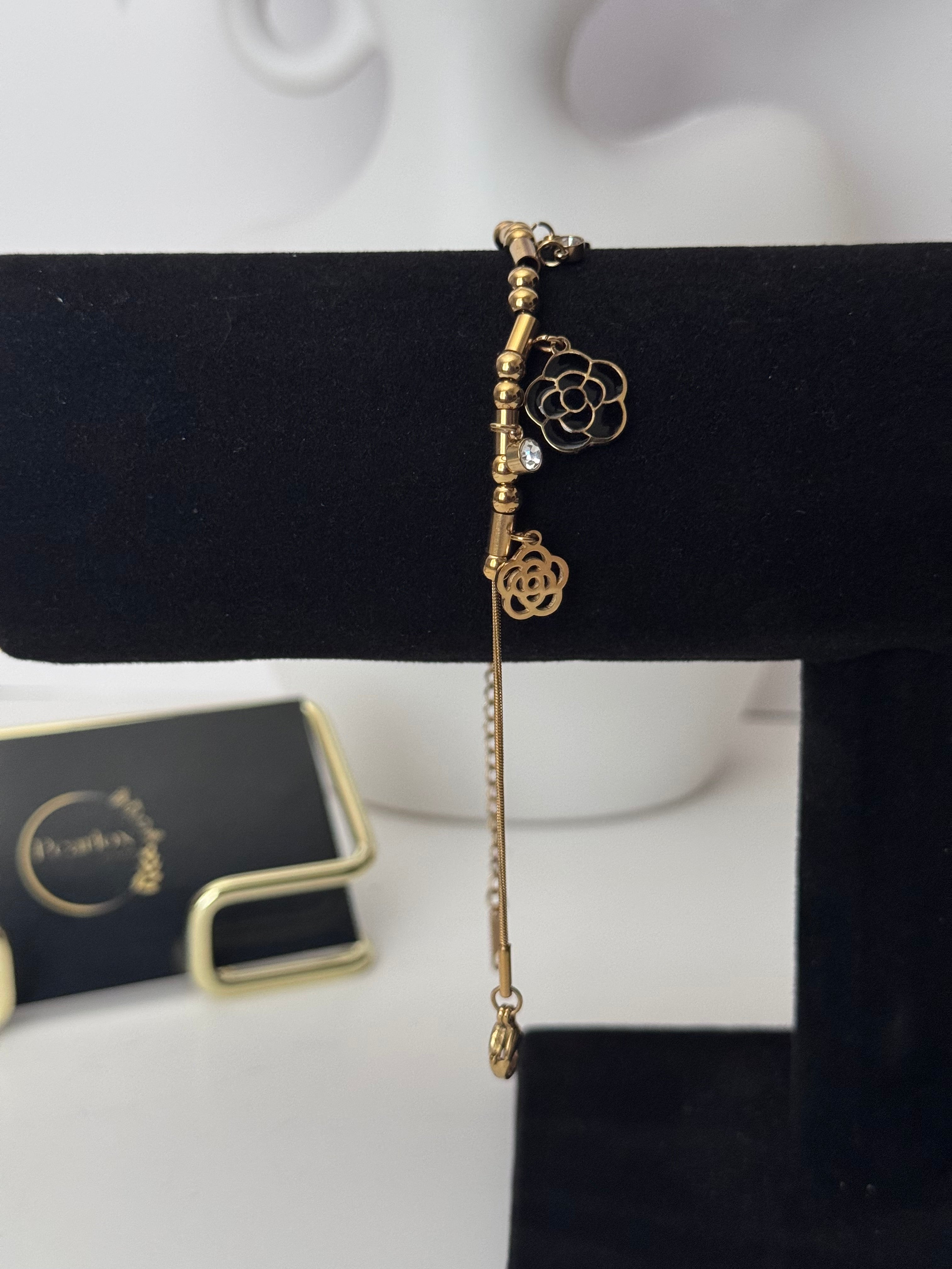 Midnight Rose Camellia Charm Bracelet