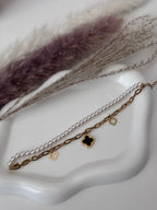 Midnight Clover Layered Pearl & Link Bracelet| trendy Anti tarnish Bracelet