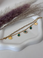 Green Accent Evil Eye Charm Bracelet – Layered Gold Protection Jewelry