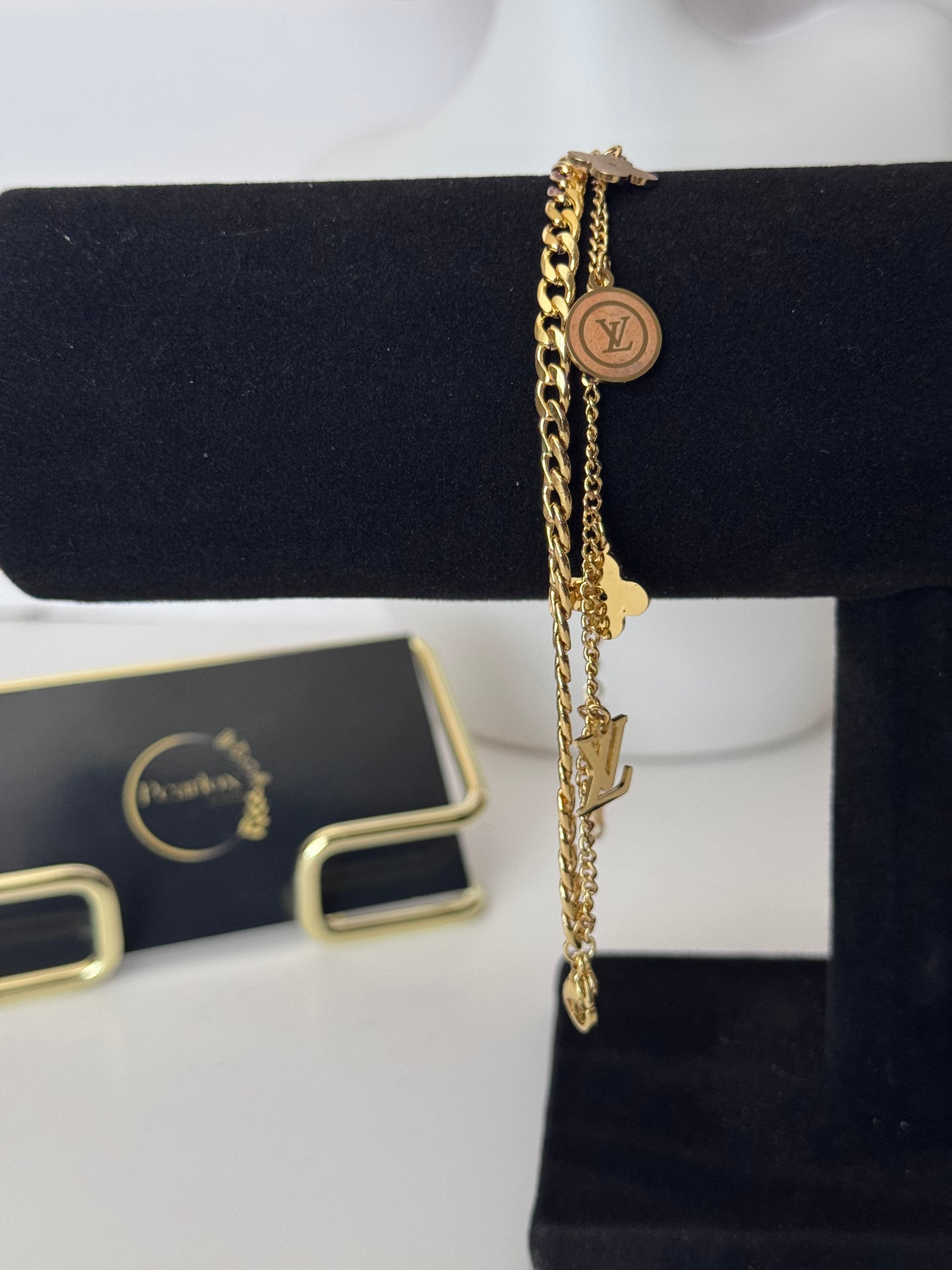 Monogram Luxe: Gold & Black Enamel Chain Bracelet