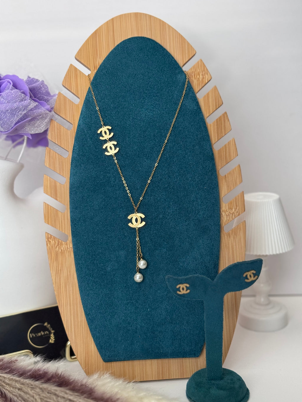 Iconic Pearl Drop Lariat & Monogram Charm Necklace