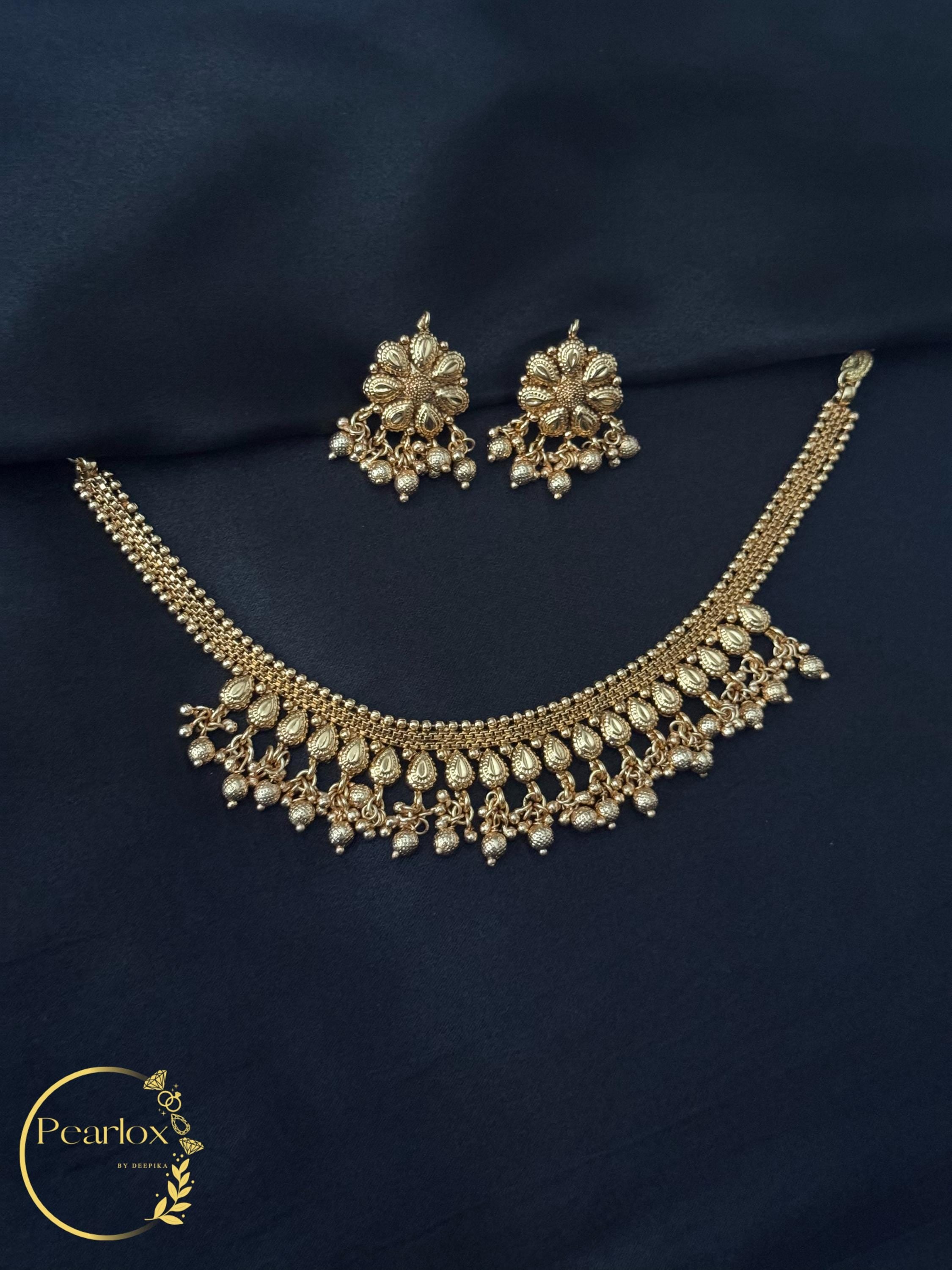 Traditional Gold-Tone necklace Set with Matching Studs| Indian Bridal & Festive Statement Set