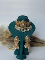 White pearl Polki Choker Earrings + Tikka| Gold imitation Choker| Indian Wedding Jewellery