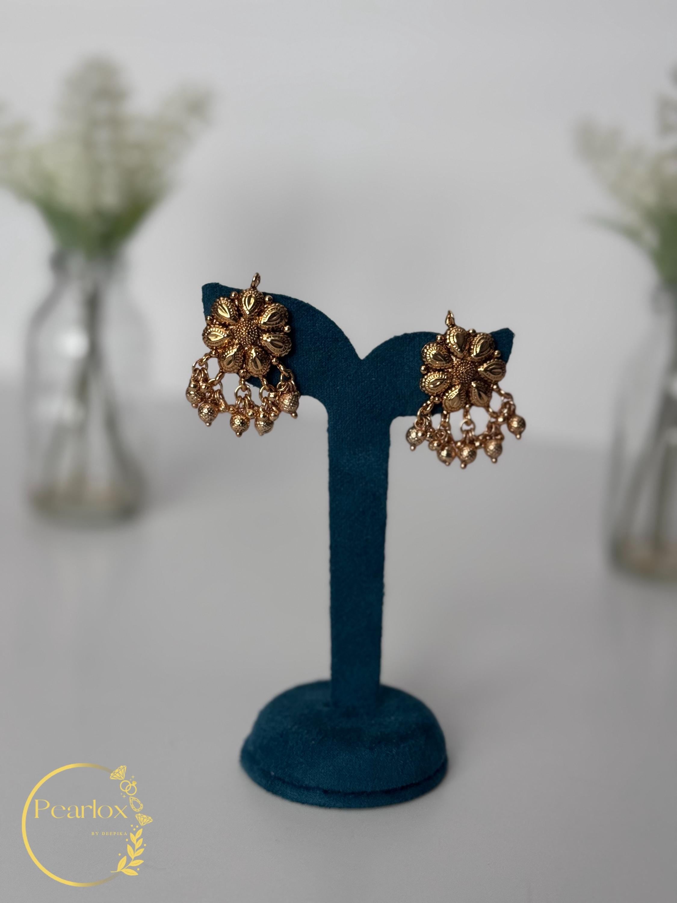 Traditional Gold-Tone necklace Set with Matching Studs| Indian Bridal & Festive Statement Set