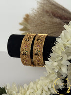 Heritage Antique Gold-Tone Floral Kada Bangle Set| wrist size 2-6
