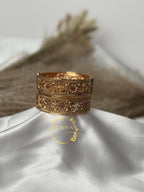 Heritage Antique Gold-Tone Floral Kada Bangle Set| wrist size 2-6