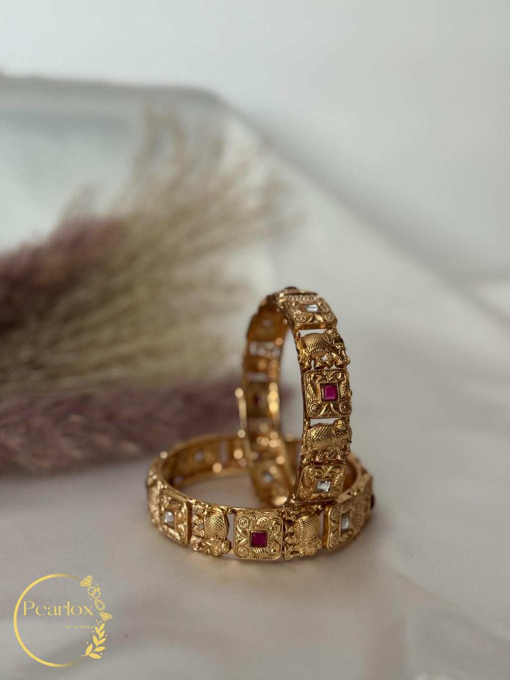Traditional Indian Gold-Tone Kadas with Elephant Motifs & Stone Work|Size: 2-6 and 2-8| Indian Jewellery| wedding Jewellery