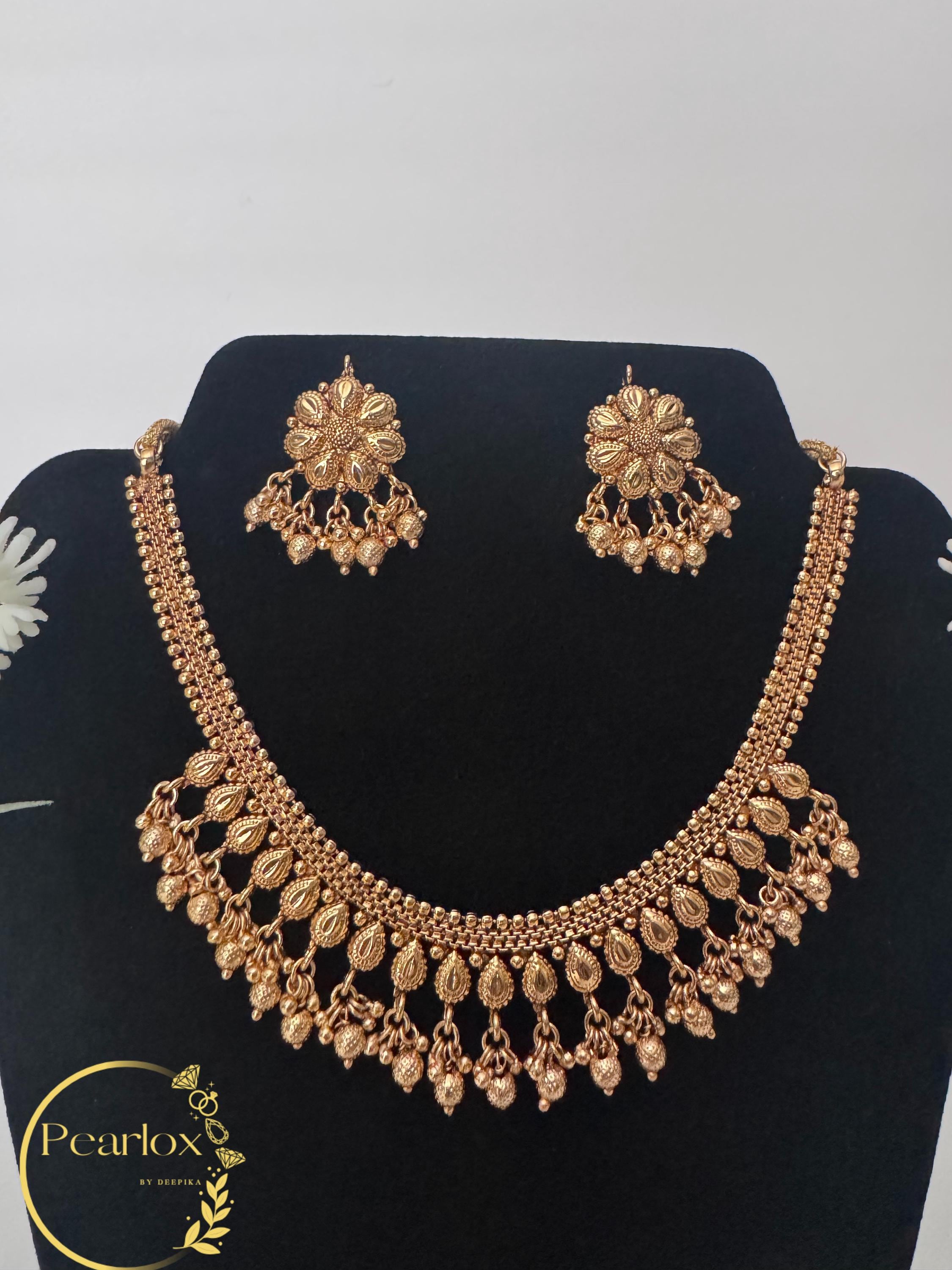 Traditional Gold-Tone necklace Set with Matching Studs| Indian Bridal & Festive Statement Set