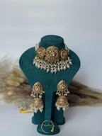 White pearl Polki Choker Earrings + Tikka| Gold imitation Choker| Indian Wedding Jewellery